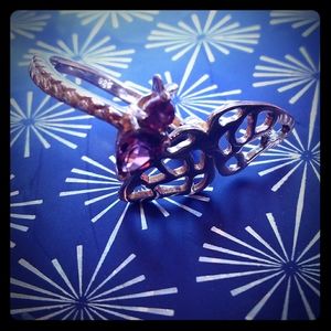 Rhodolite garnet adjustable butterfly silver ring